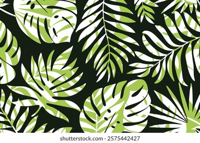 Green tropical leaves create an abstract design. Minimalistic trendy background.