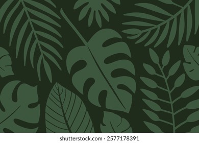 Green tropical leaves create an abstract design. Minimalistic trendy background.