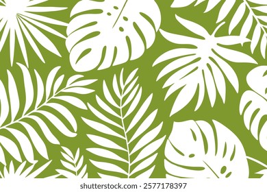 Green tropical leaves create an abstract design. Minimalistic trendy background.