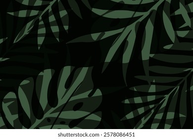 Green tropical leaves create an abstract design. Minimalistic trendy background.