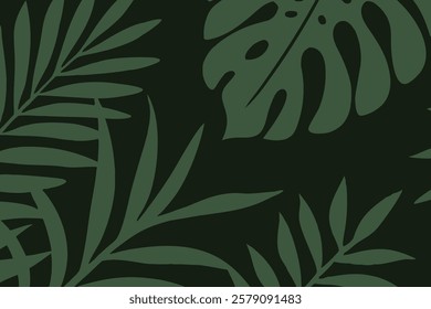 Green tropical leaves create an abstract design. Minimalistic trendy background.