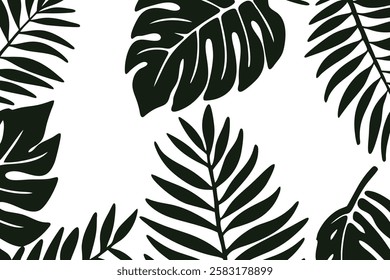 Green tropical leaves create an abstract design. Minimalistic trendy background.