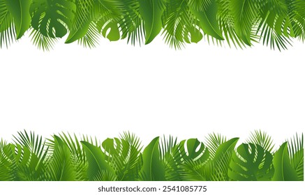 Green Tropical Leaves Frame Isolated With Gradient Mesh, Vector Illustration
