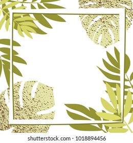 Green tropical leaves with frame. Vector illustration. eps 10