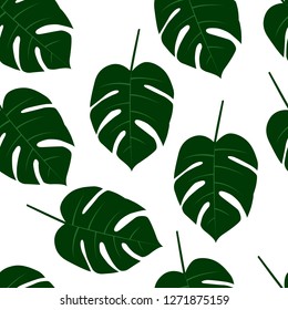 green tropical leaves. Seamless graphic design with white background. monstera leaf vector flat illustration