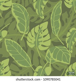 Green tropical leaves, seamless pattern.