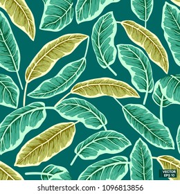 Green tropical leaves, seamless pattern.