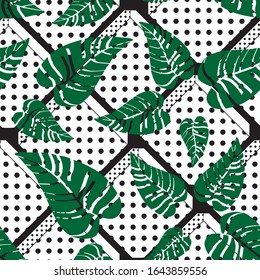 Green tropical leaves seamless pattern. Wrapping paper, fabric print texture.