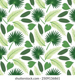 Green tropical leaves seamless pattern. Flat style vector illustrated background