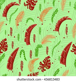 Green tropical leaves seamless pattern