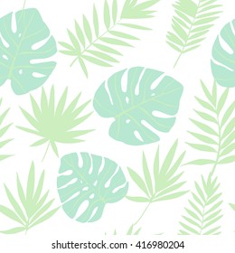 Green tropical leaves. Vector seamless pattern
