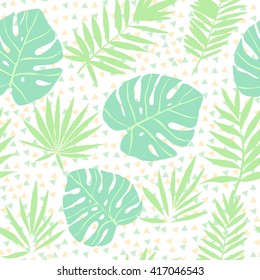 Green tropical leaves . Vector seamless pattern