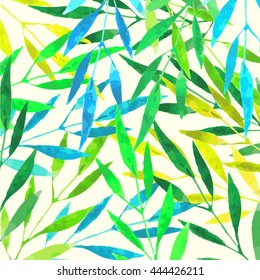 Green tropical leaves. Watercolor imitation. Vector. Seamless pattern. Watercolor background