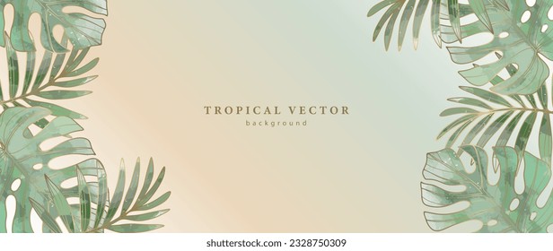 Green tropical luxury background with monstera leaves and palm leaves. Botanical background for decor, wallpapers, postcards, social media posts, item designs