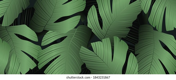 Green Tropical palm background vector. line art pattern design for painting, Covering greetings cards, cover, print, fabrics. Vector illustration