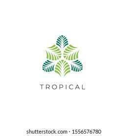 Green Tropical Palm leaf logo vector design template