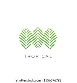 Green Tropical Palm Leaf Logo Vector Design Template