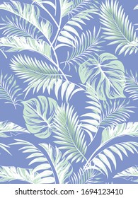 Green tropical palm leaves seamless vector pattern on the black background.Trendy summer prin