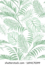 Green tropical palm leaves. Seamless vector pattern with jungle palm.Trendy summer print. Interior background.