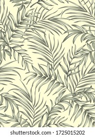 Green tropical palm leaves seamless vector pattern on white background.Trendy summer print.