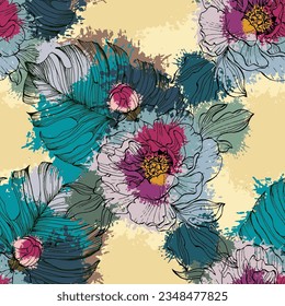 Green tropical seamless pattern background with palm leaves for decor, covers, backgrounds, wallpapers. Collage contemporary floral Modern exotic plants illustration in vector.