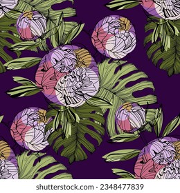 Fondo tropical verde sin costuras con hojas de palma para la decoración, cubiertas, fondos y tapices. Collage floral contemporánea Modern exótica planta ilustración en vector.