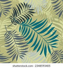 Green tropical seamless pattern background with palm leaves for decor, covers, backgrounds, wallpapers. Collage contemporary floral Modern exotic plants illustration in vector.