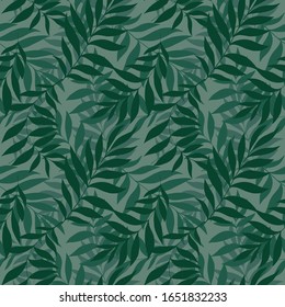 Green tropical seamless pattern. Vector leaves.