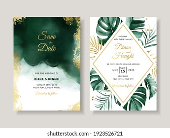 Green Tropical Watercolor Wedding Card Invitation