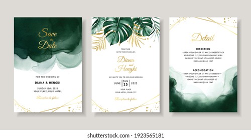 Green Tropical Watercolor Wedding Invitation Card