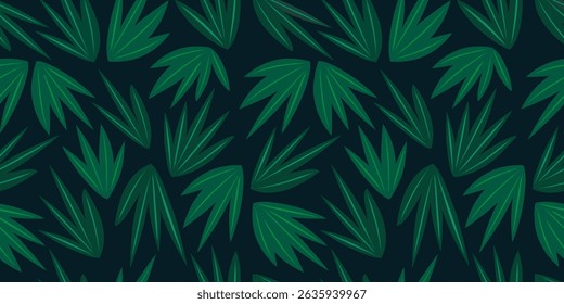Green tropics leaves seamless pattern illustration. Botanical foliage palm ornament. Greenery background design for textile, fabric, packaging, wallpaper.