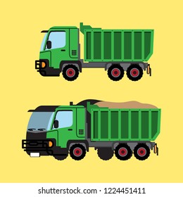 Green truck in flat side view and isometric