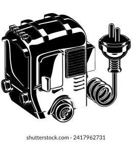 Green truck with power plug silhouette. Vector illustration with sustainability theme and silhouette style.