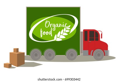 The green truck with red cabin to transport organic produce from farms