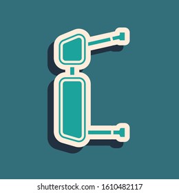 Green Truck side mirror icon isolated on blue background. Long shadow style. Vector Illustration