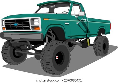 Ilustración del vector lateral frontal del camión verde