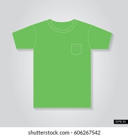 Green T-shirt with front pocket.