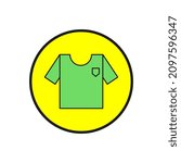 Green t-shirt icon. Yellow circle. Summer wear. Textile product. Simple design. Vector illustration. Stock image. EPS 10.