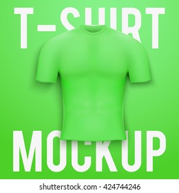 Green t-shirt on green background. Front Product mockup and sample. Vector Illustration 