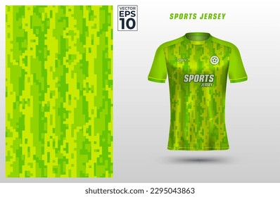 Green t-shirt sport design template with abstract mosaic pattern for soccer jersey. Sport uniform in front view. Shirt mock up for sport club. Vector Illustration	