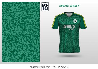 Green t-shirt sport design template with abstract pattern for soccer jersey. Sport uniform in front view. Tshirt mock up for sport club. Vector Illustration