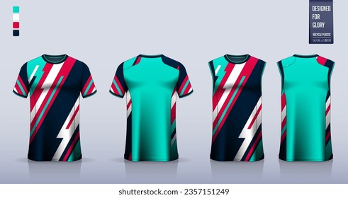 Deporte de camisetas verdes, camiseta de fútbol, equipo de fútbol, uniforme de baloncesto, camiseta de tanques y mofa de soltero de correr. Diseño de patrones de tejido. Ilustración vectorial