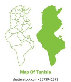 Green Tunisia map outline and flat vector illustration