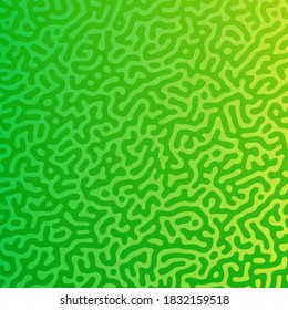 Green Turing reaction gradient background. Abstract diffusion pattern with chaotic shapes. Vector illustration.