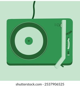 Imagen de Vector de tocadiscos verdes: Imagen de Vector de un dispositivo de audio que reproduce un disco de vinilo.