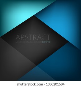 Green turquoise and blue geometric triangle vector background overlap layer on black space for text design