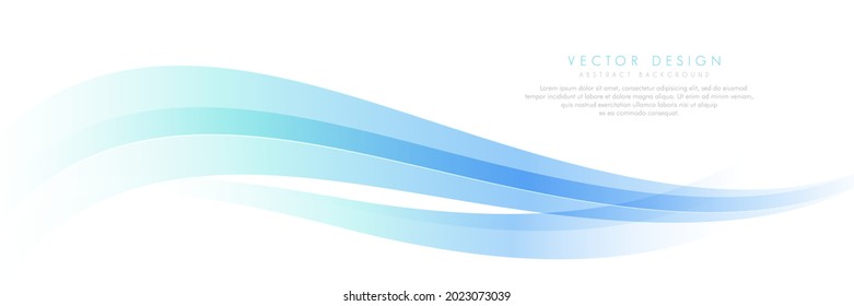 Green turquoise and blue gradient abstract background. Modern simple light blue wave curve shape design on white background. Bright color wave graphic element. Futuristic technology concept