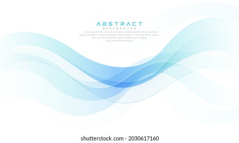 Green turquoise and bright blue gradient abstract wave lines banner on white background. Modern simple flowing wave creative design. Suit for cover, poster, website, brochure, banner, presentation