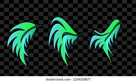 Green turquoise color leaf vector logo flat icon set. Isolated leaves shapes on white background. Bio plant and tree floral forest concept design.