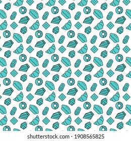 green turquoise color pattern and texture, background for bakery and cake business that includes cake piece donuts cookies croissant cubcake and other similiar sweets.